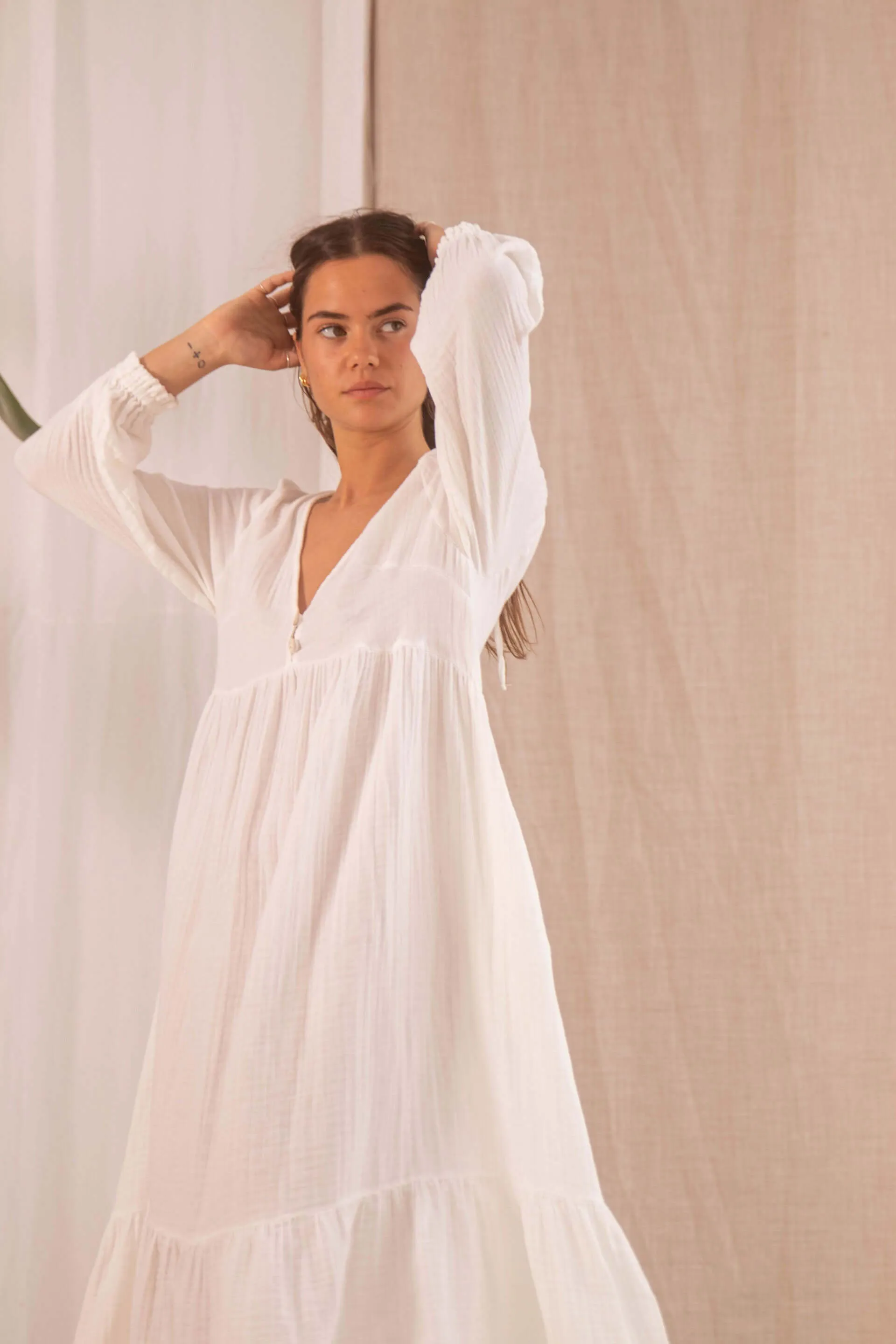 OFF-WHITE MUSLIN MIDI DRESS