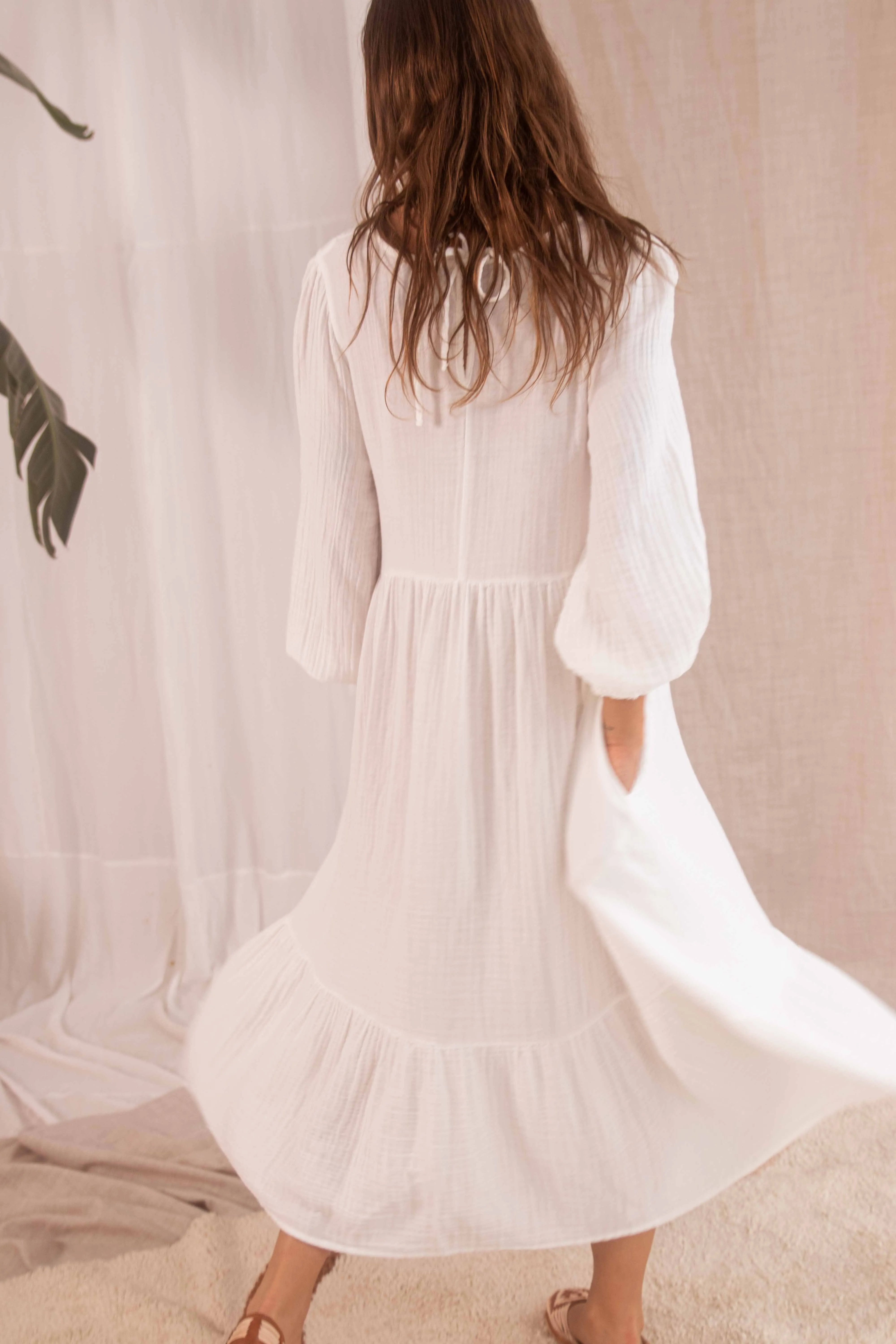 OFF-WHITE MUSLIN MIDI DRESS