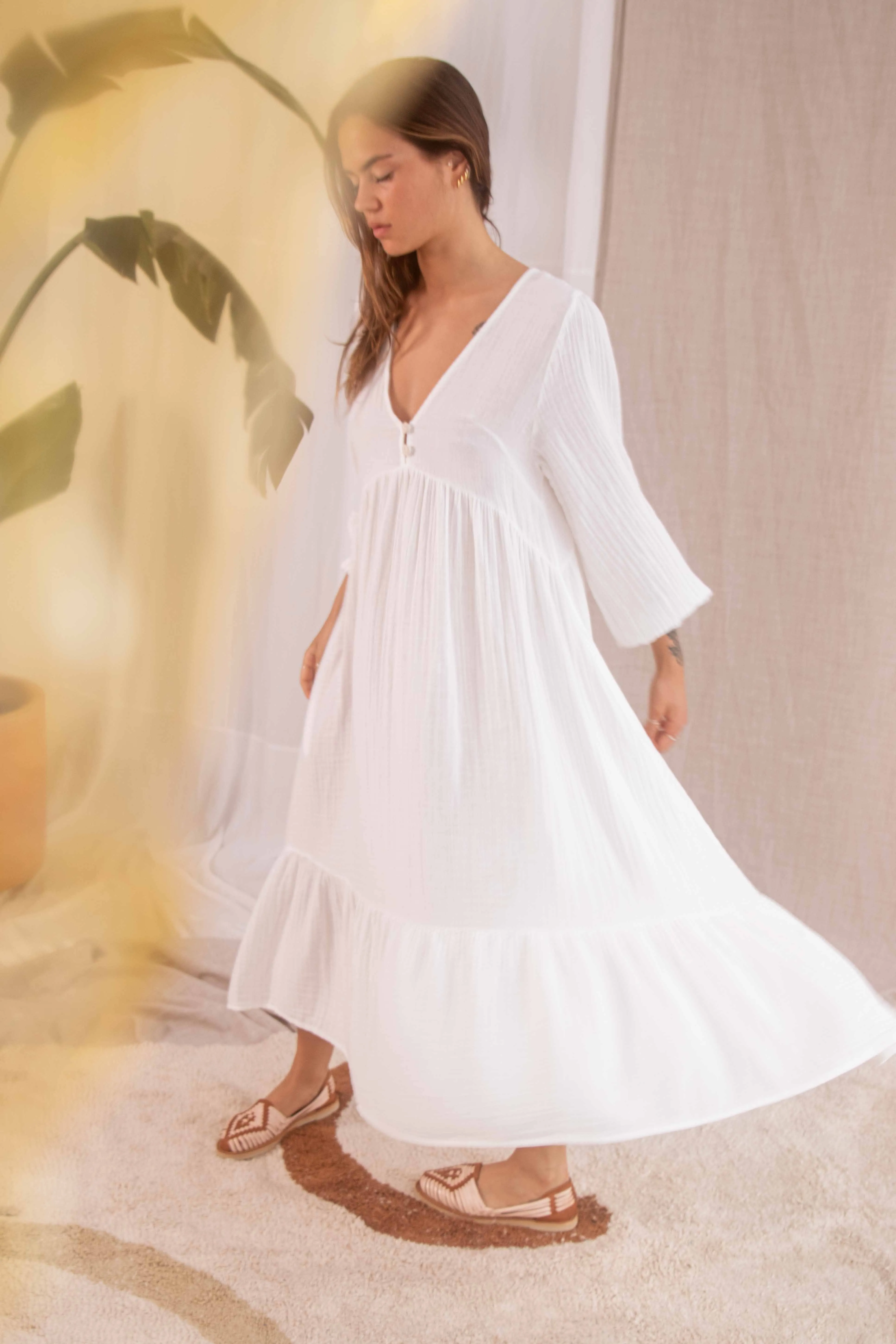 OFF-WHITE MUSLIN MIDI DRESS