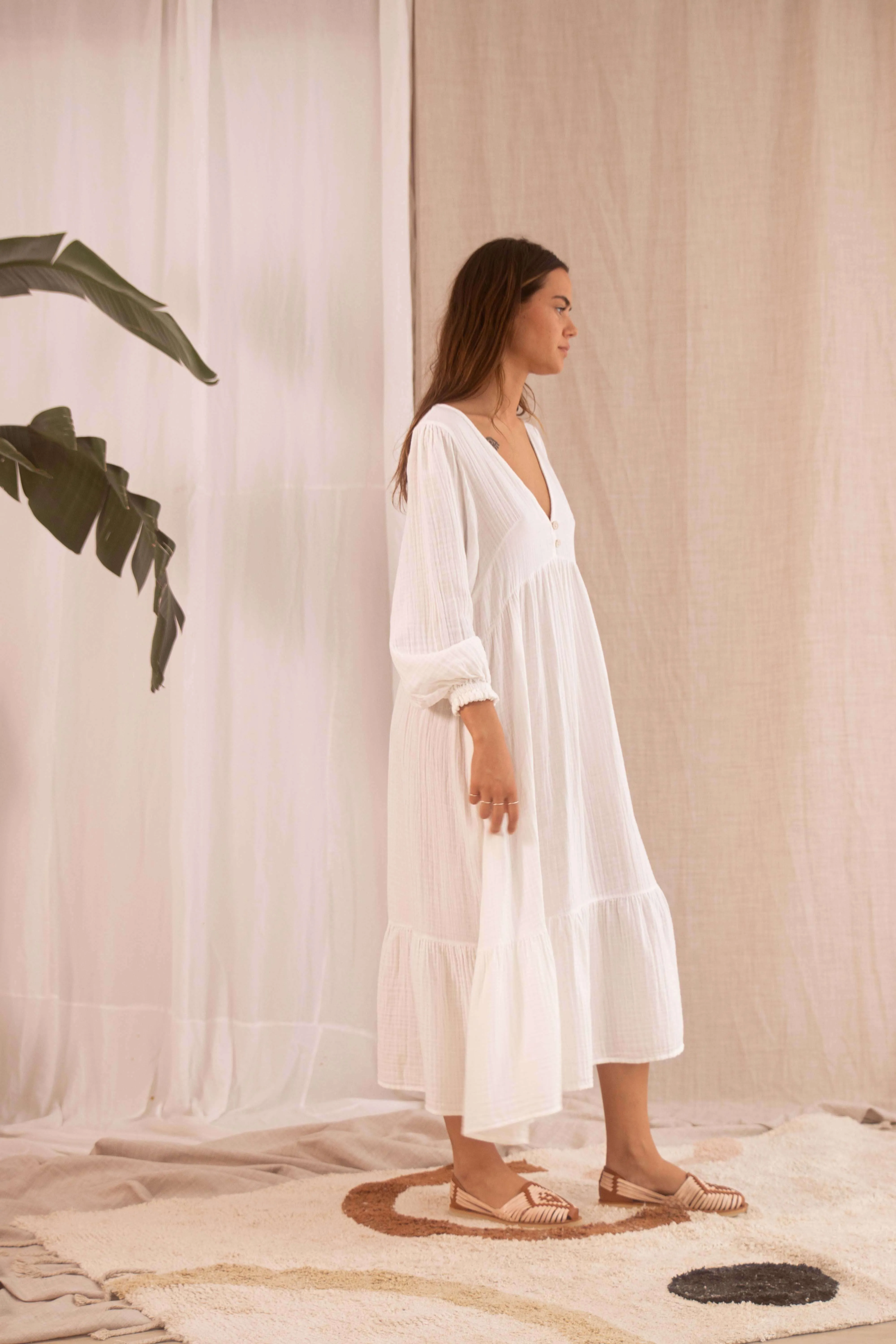 OFF-WHITE MUSLIN MIDI DRESS