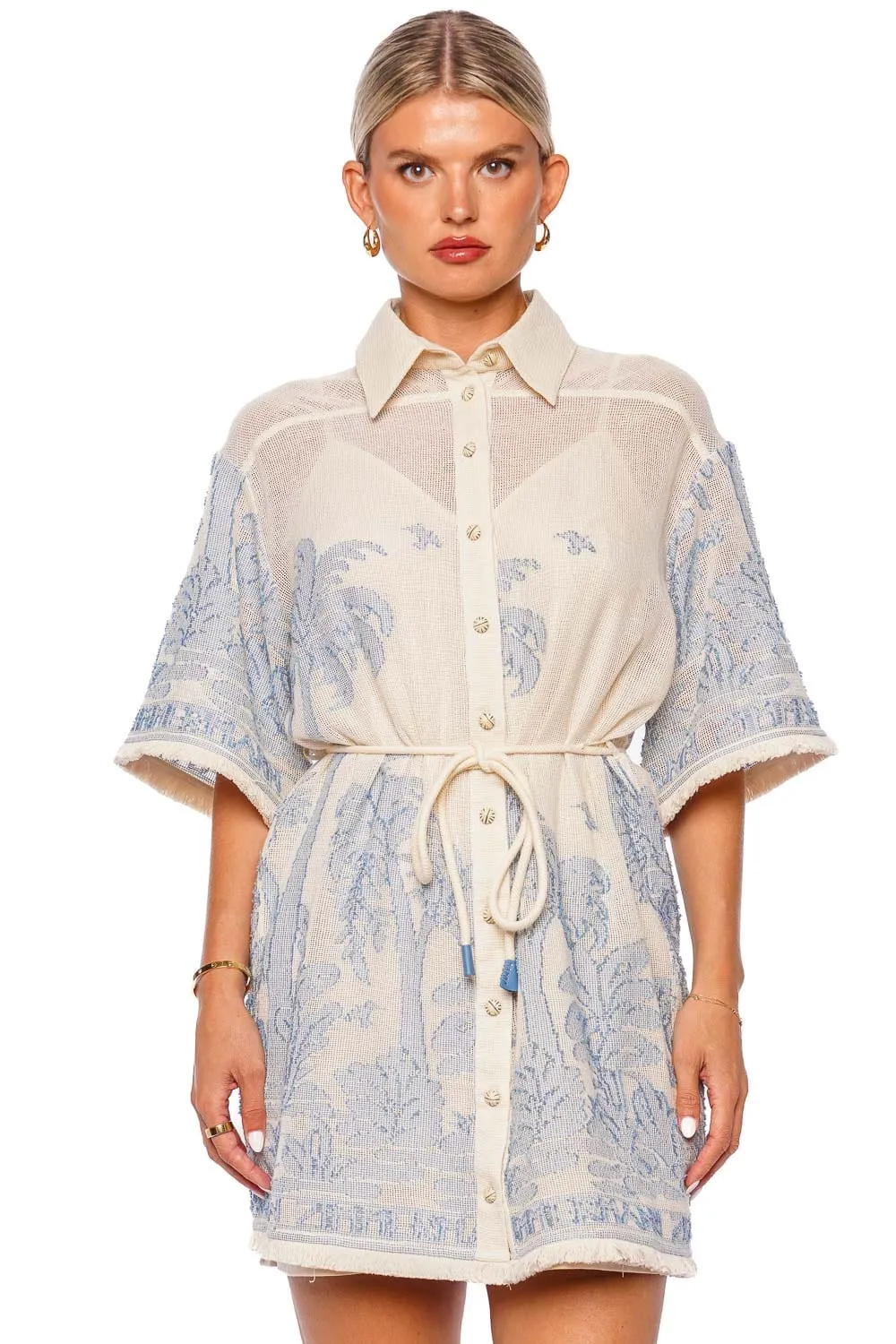 Ottie Palm Belted Shirt Dress