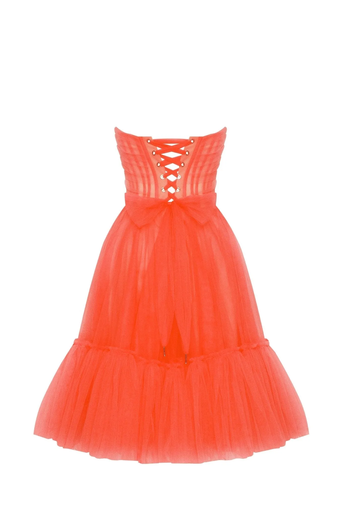 Passion Strapless Tulle mini dress in red coral color