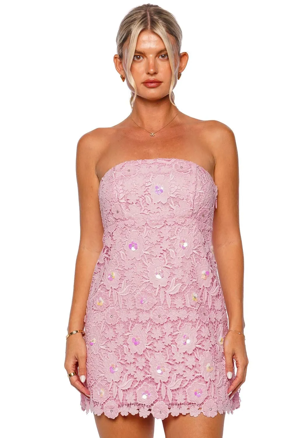 Paulinette Pink Sequin Applique Mini Dress