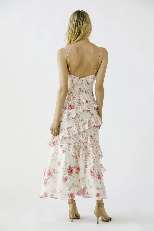 Pink Floral Ruffled Slip Dress