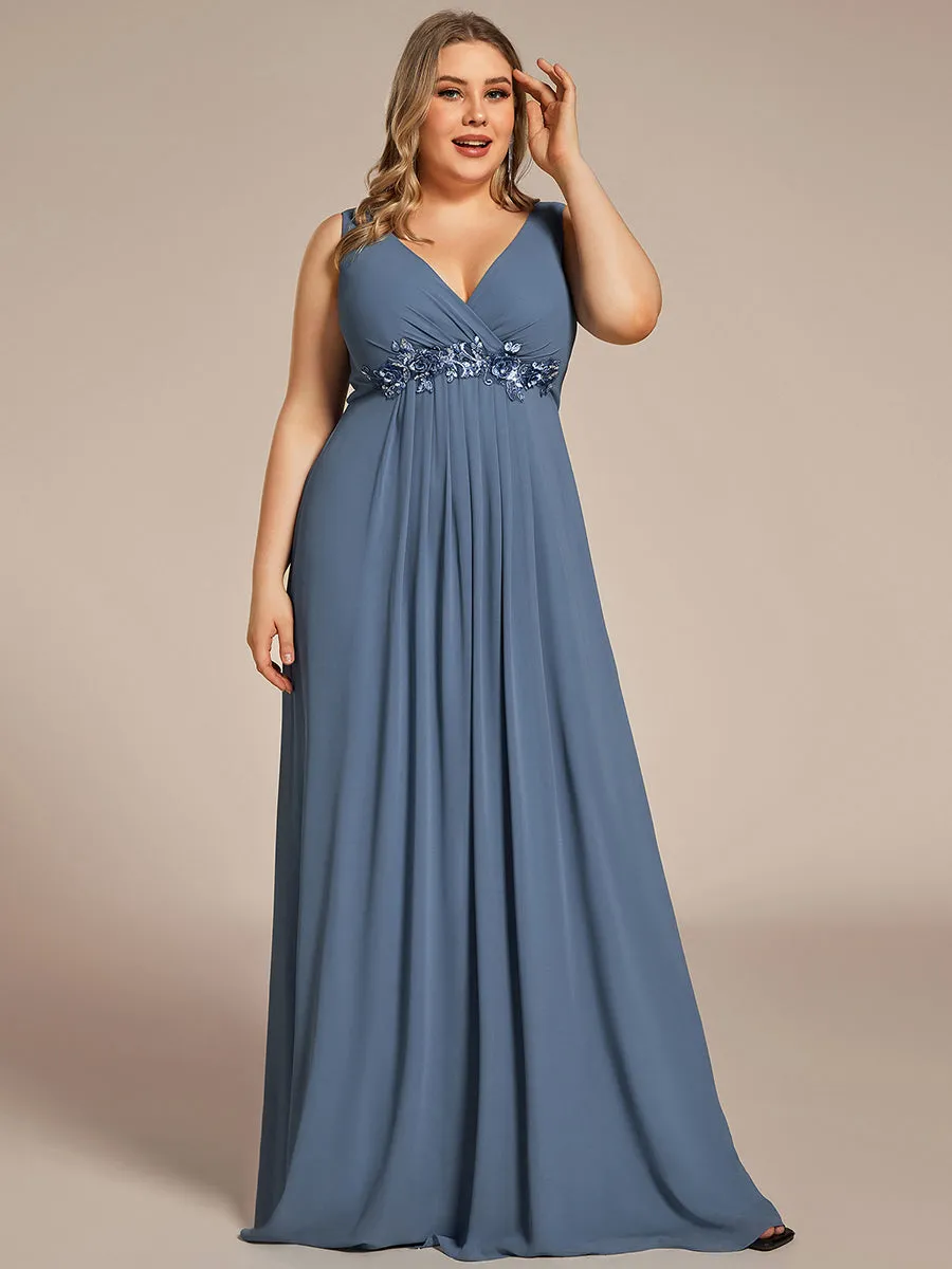 Plus A-Line V Neck Appliques Ruched Wholesale Evening Dresses