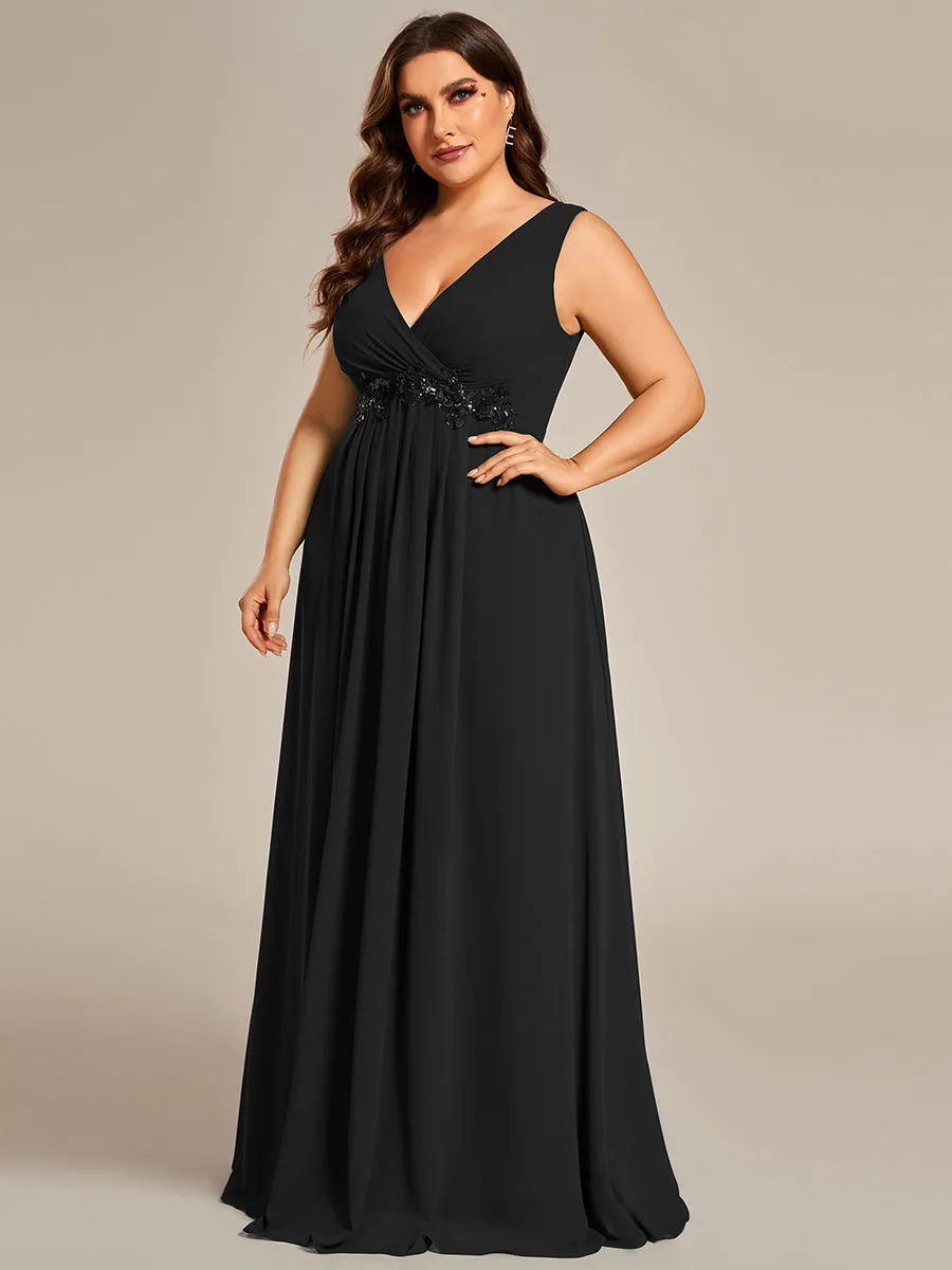 Plus A-Line V Neck Appliques Ruched Wholesale Evening Dresses