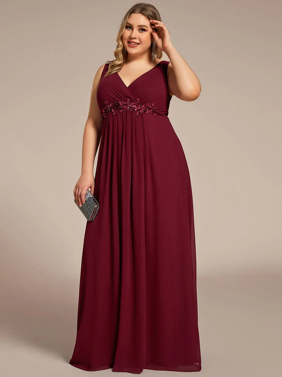 Plus A-Line V Neck Appliques Ruched Wholesale Evening Dresses