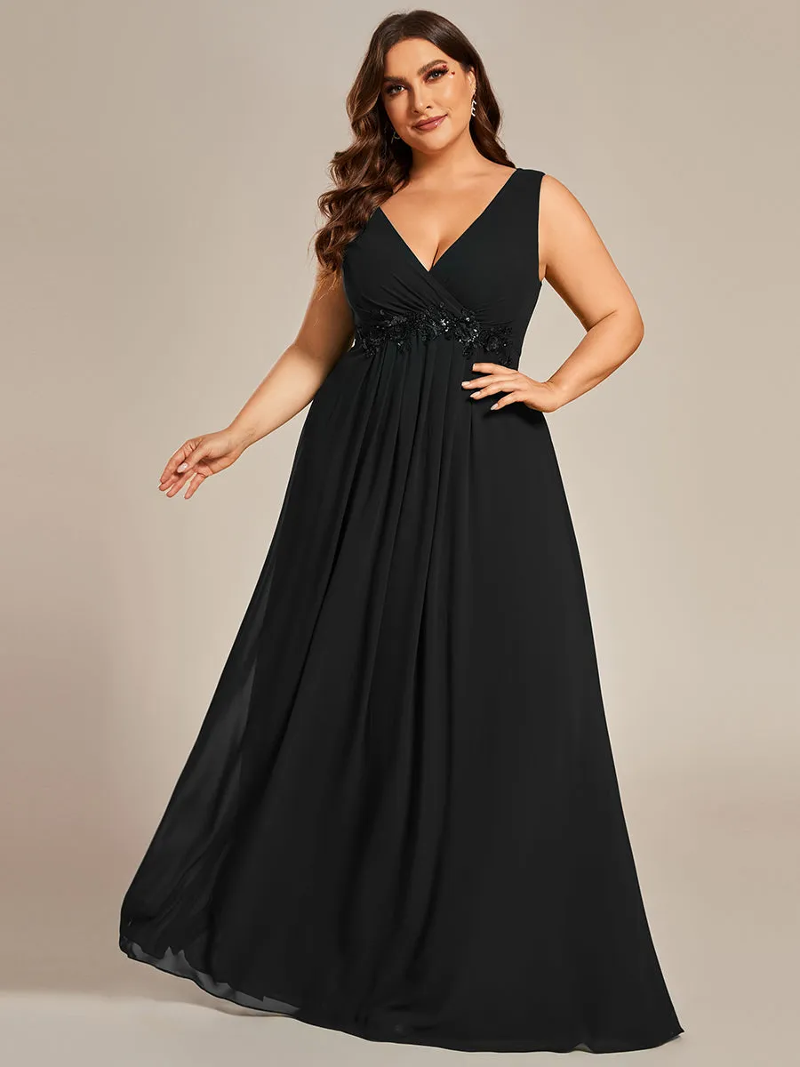 Plus A-Line V Neck Appliques Ruched Wholesale Evening Dresses