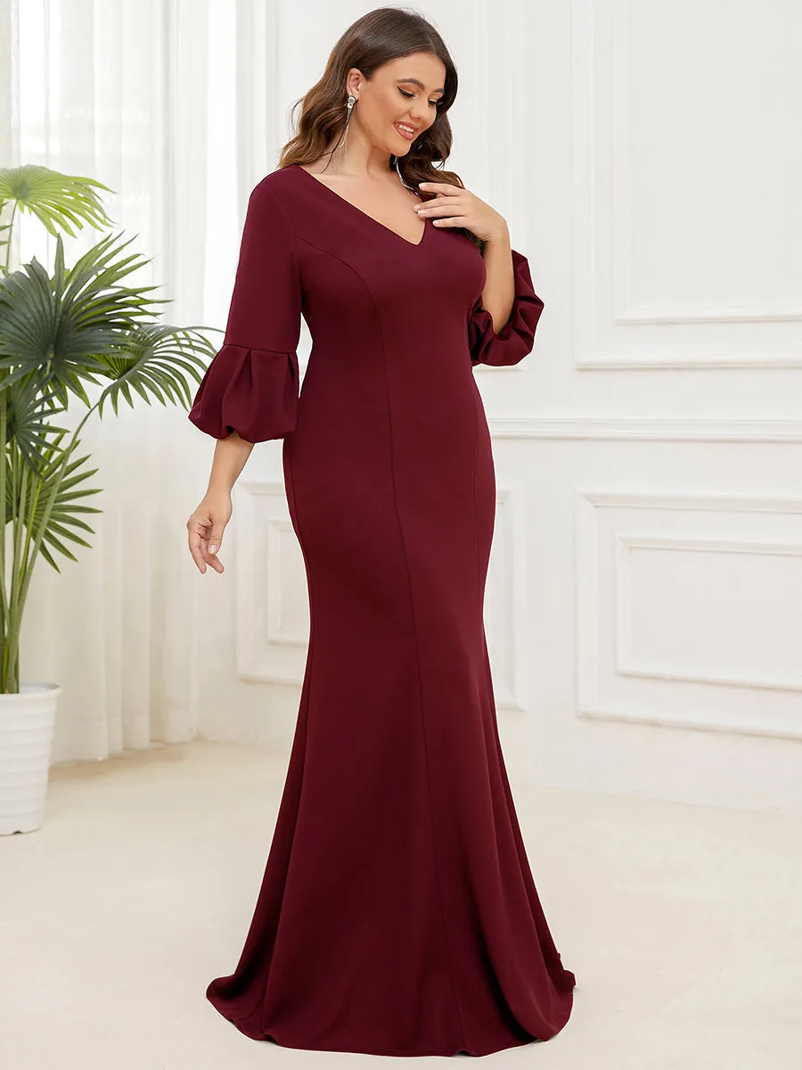 Plus Sexy Fishtail Deep V Neck Puff Sleeves Wholesale Evening Dresses