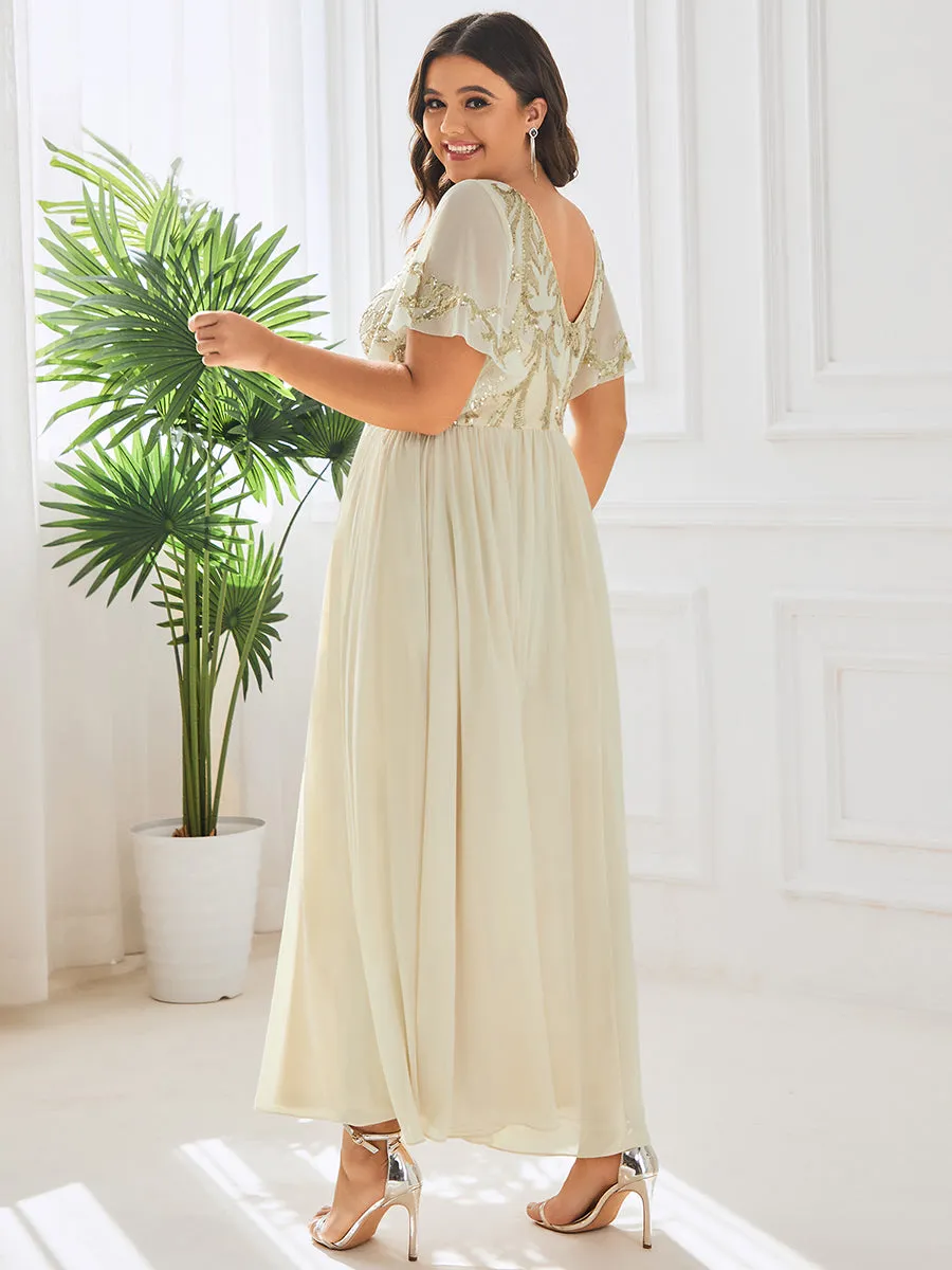 Plus Short Ruffles Sleeves V Neck Wholesale Mother of the Bride Dresses