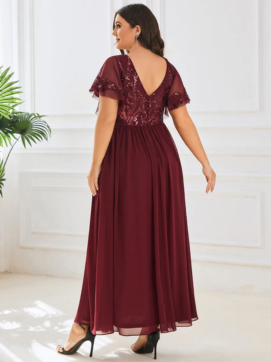 Plus Short Ruffles Sleeves V Neck Wholesale Mother of the Bride Dresses