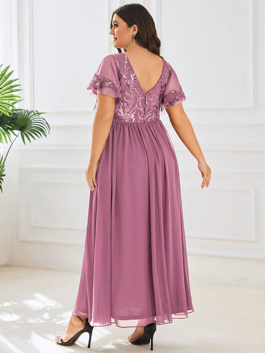 Plus Short Ruffles Sleeves V Neck Wholesale Mother of the Bride Dresses