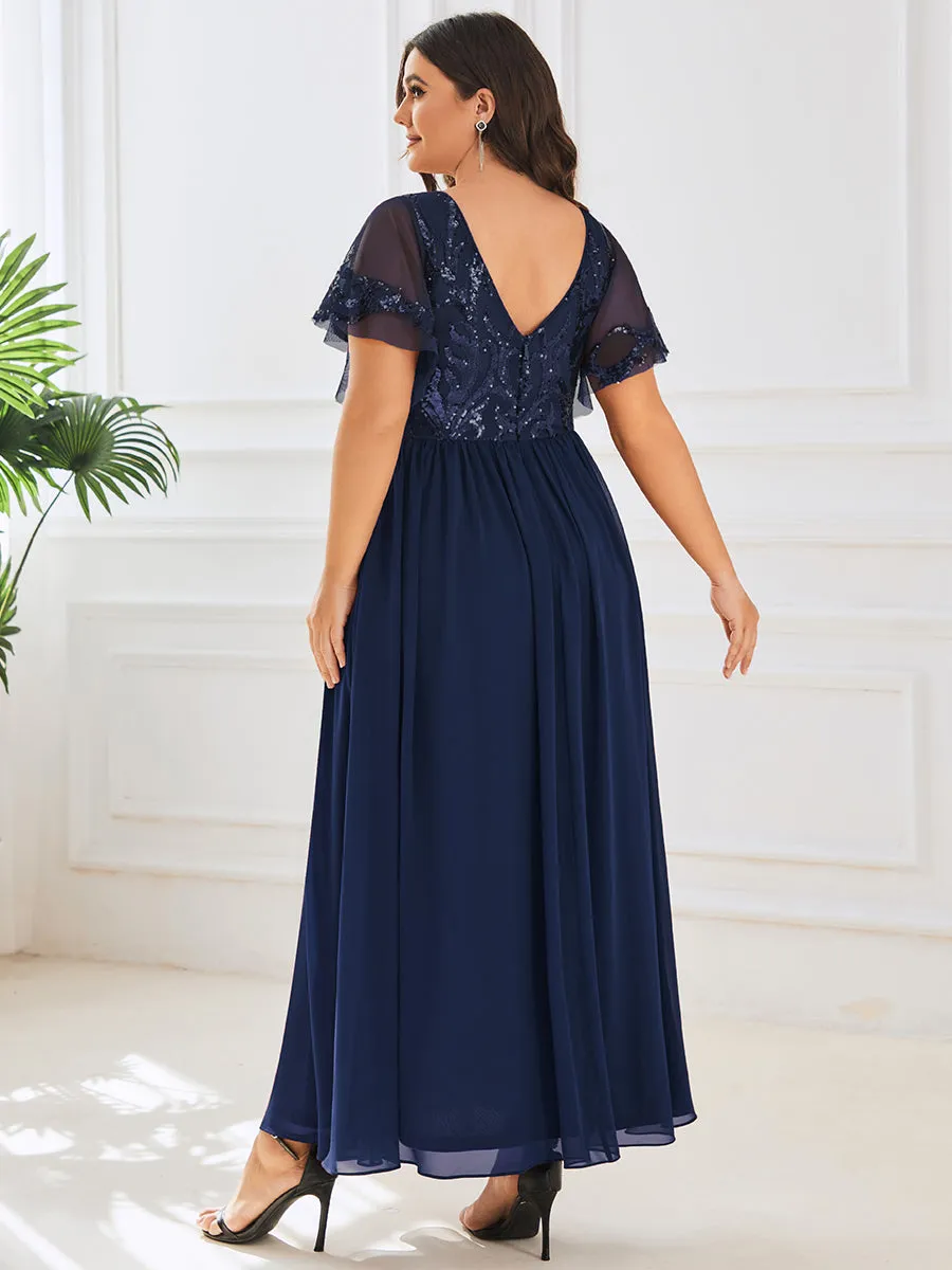 Plus Short Ruffles Sleeves V Neck Wholesale Mother of the Bride Dresses