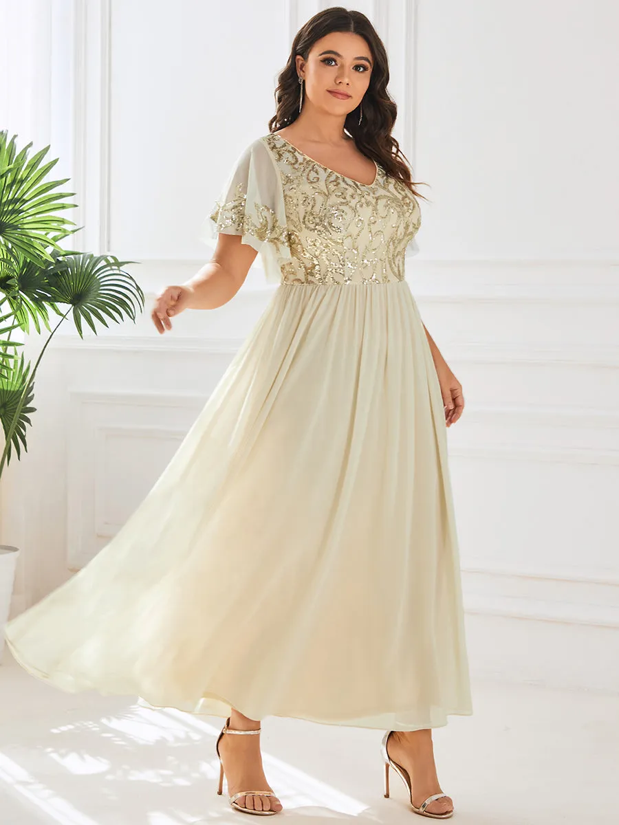 Plus Short Ruffles Sleeves V Neck Wholesale Mother of the Bride Dresses