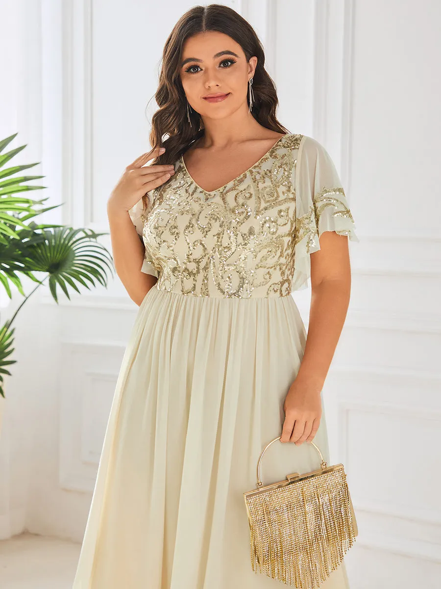 Plus Short Ruffles Sleeves V Neck Wholesale Mother of the Bride Dresses