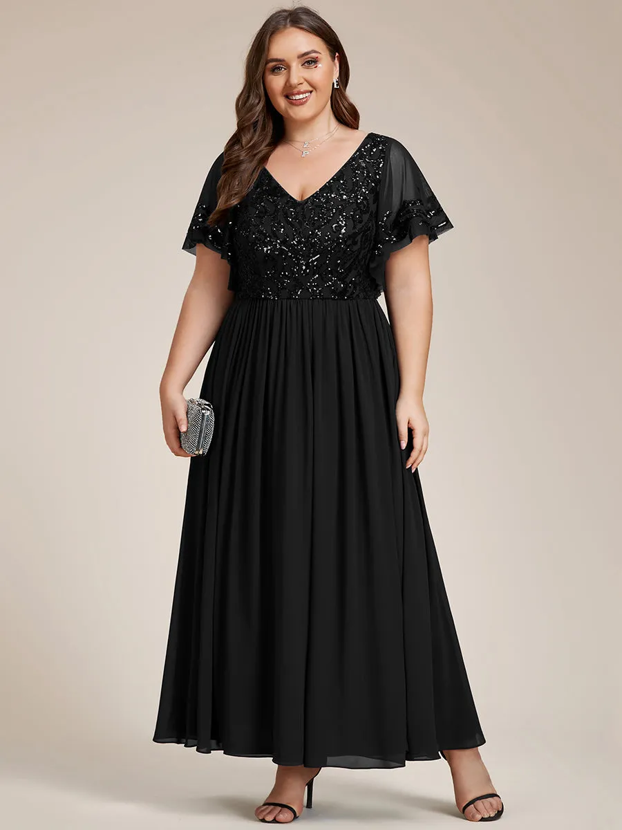 Plus Short Ruffles Sleeves V Neck Wholesale Mother of the Bride Dresses