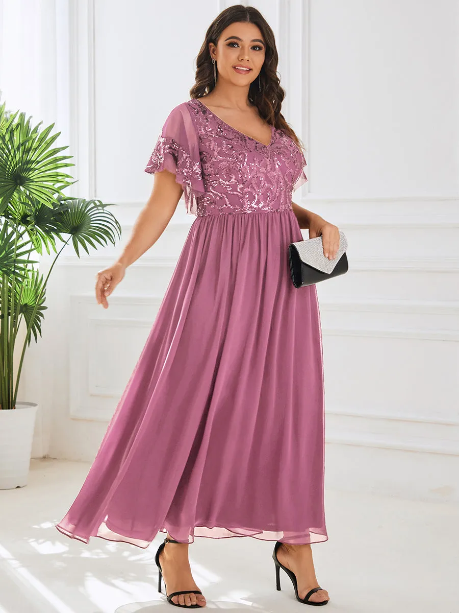 Plus Short Ruffles Sleeves V Neck Wholesale Mother of the Bride Dresses