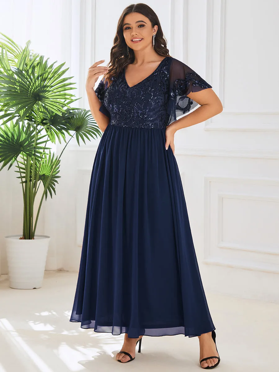 Plus Short Ruffles Sleeves V Neck Wholesale Mother of the Bride Dresses