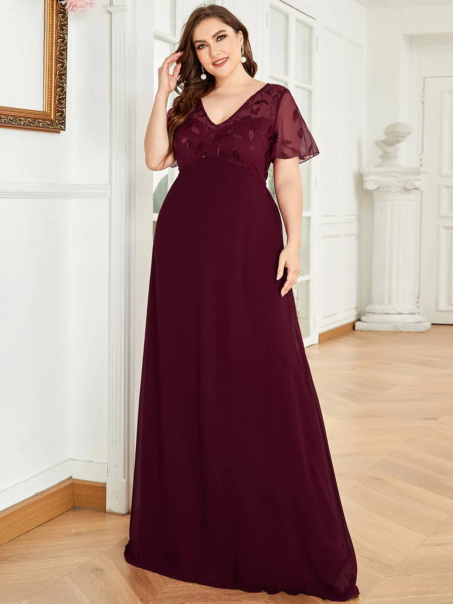 Plus Size Floral Sequin Wholesale Evening Dresses With Cap Sleeve