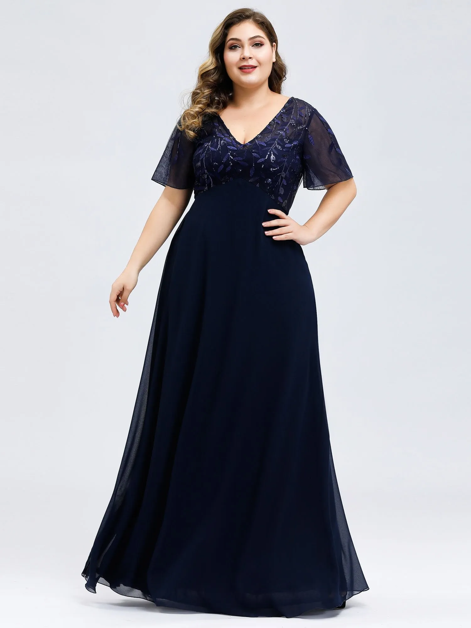 Plus Size Floral Sequin Wholesale Evening Dresses With Cap Sleeve