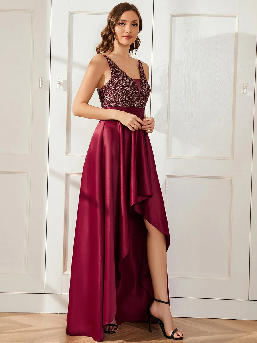 Plus Size Shiny High-Low Prom Dresses for Women