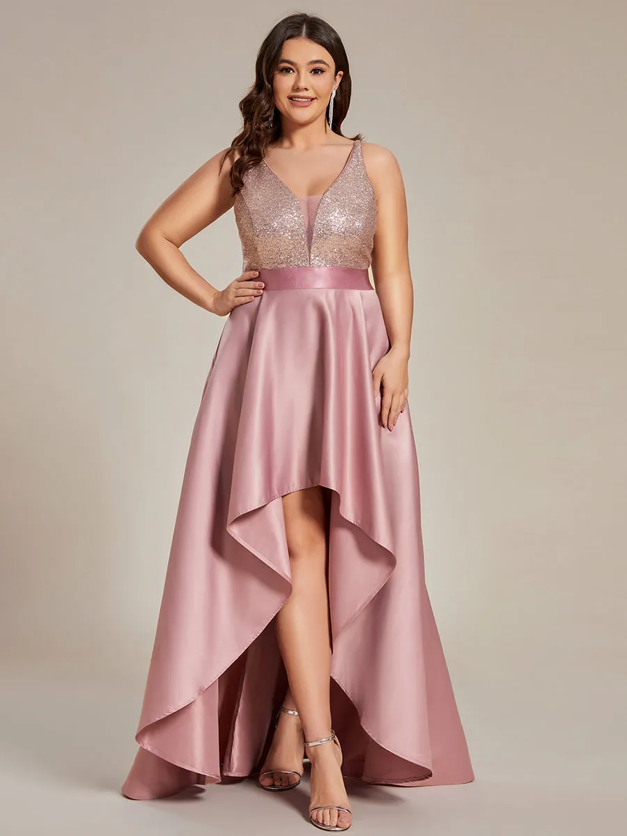 Plus Size Shiny High-Low Prom Dresses for Women