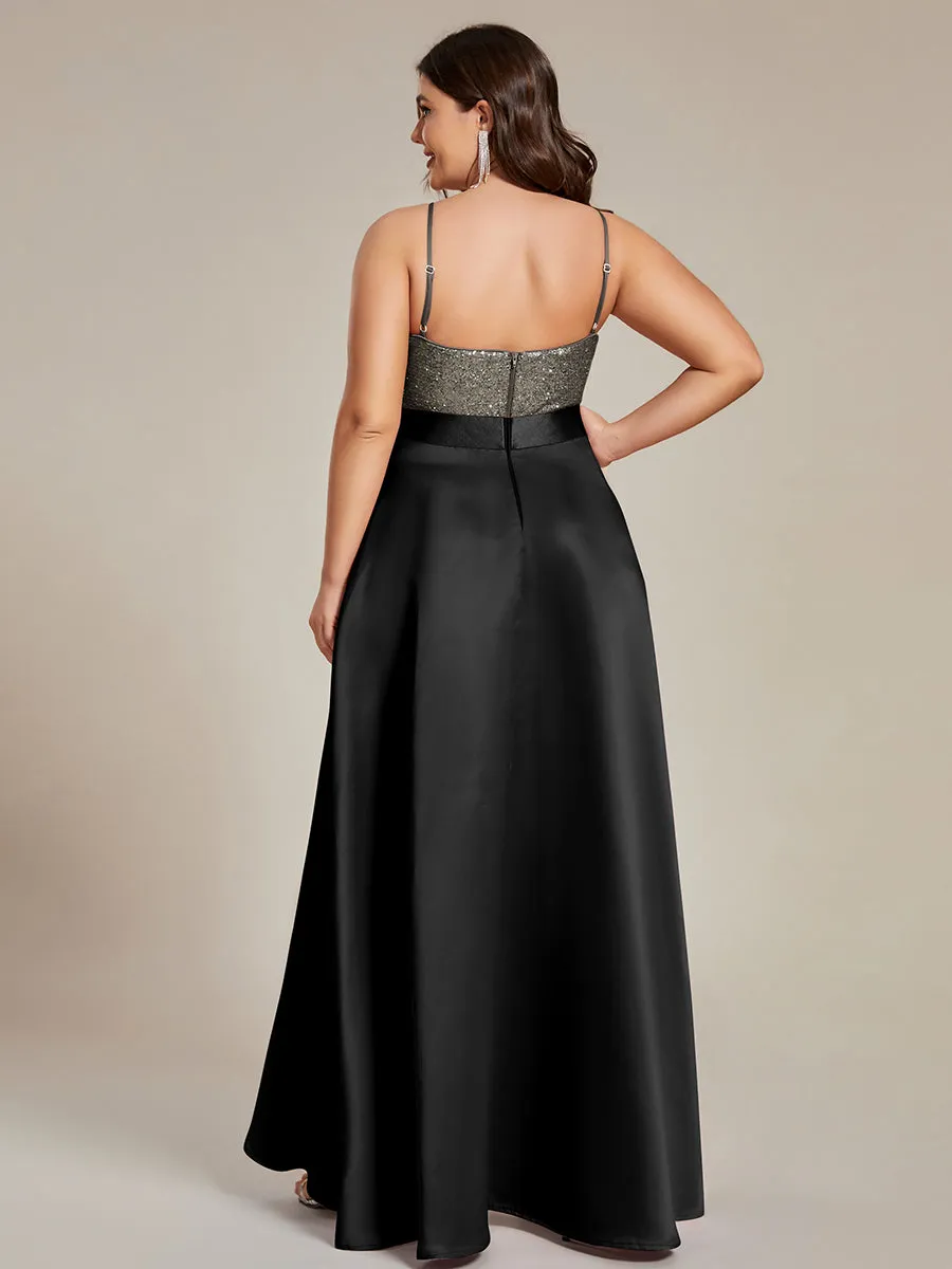 Plus Size Shiny High-Low Prom Dresses for Women