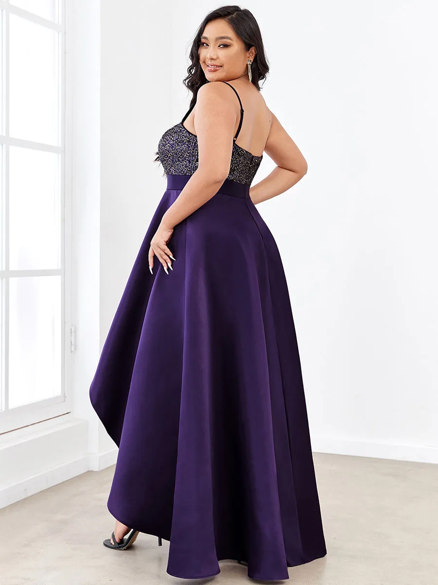 Plus Size Shiny High-Low Prom Dresses for Women