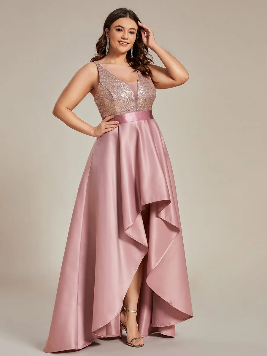 Plus Size Shiny High-Low Prom Dresses for Women