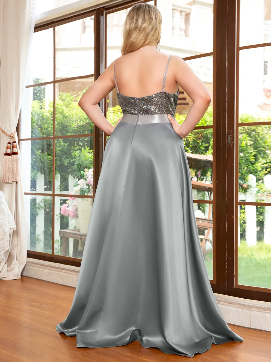 Plus Size Shiny High-Low Prom Dresses for Women