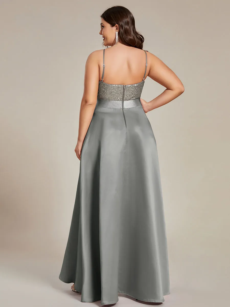 Plus Size Shiny High-Low Prom Dresses for Women