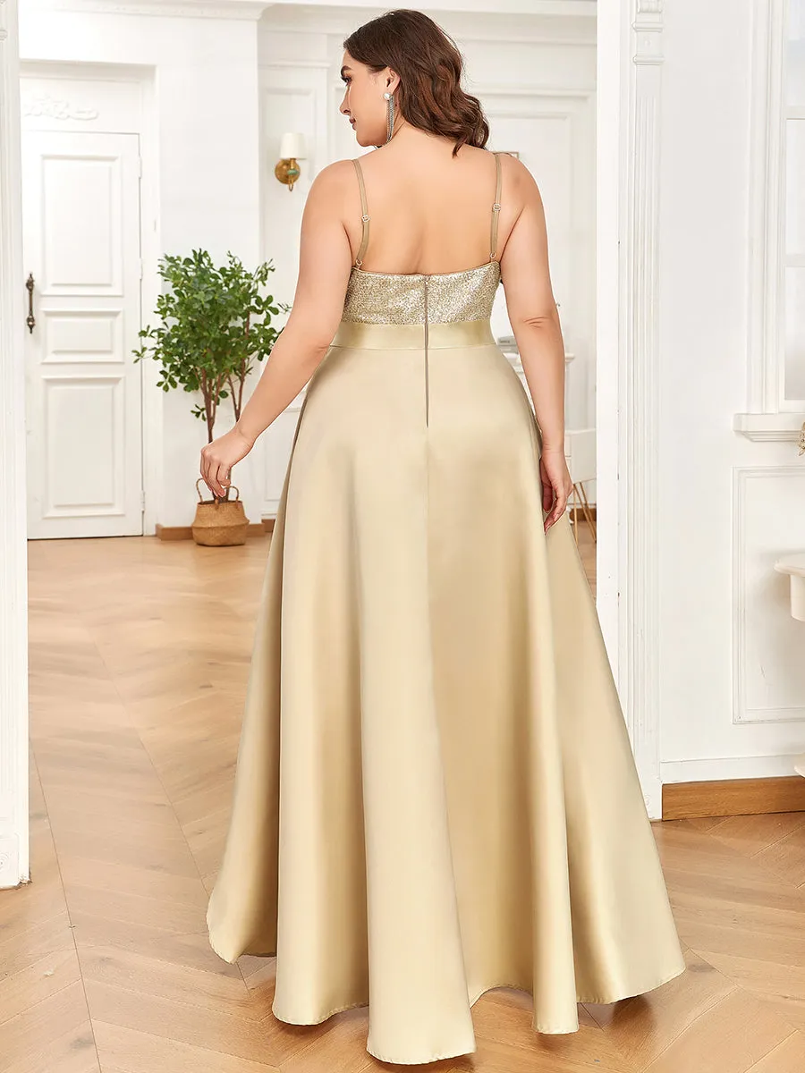 Plus Size Shiny High-Low Prom Dresses for Women