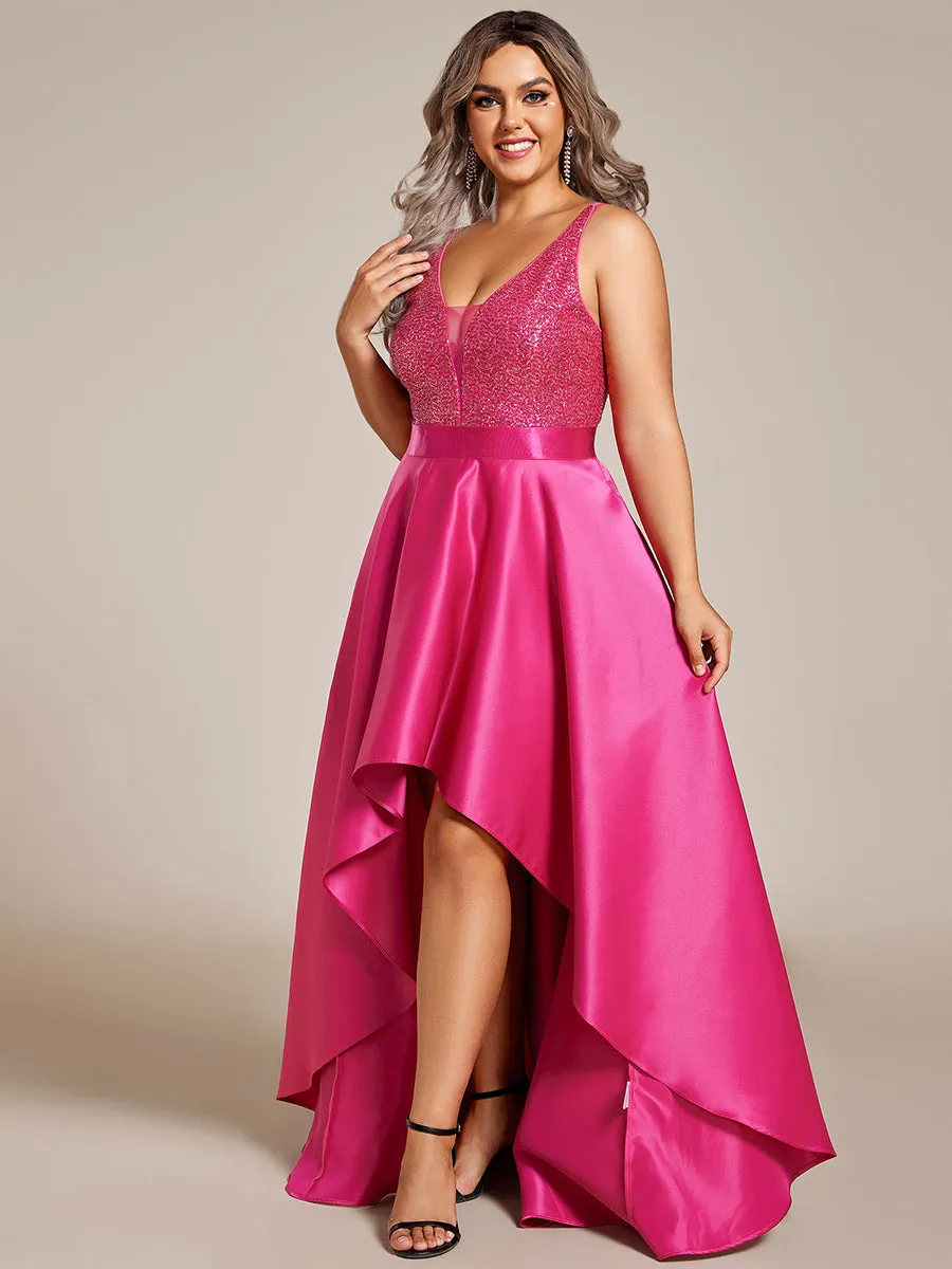 Plus Size Shiny High-Low Prom Dresses for Women