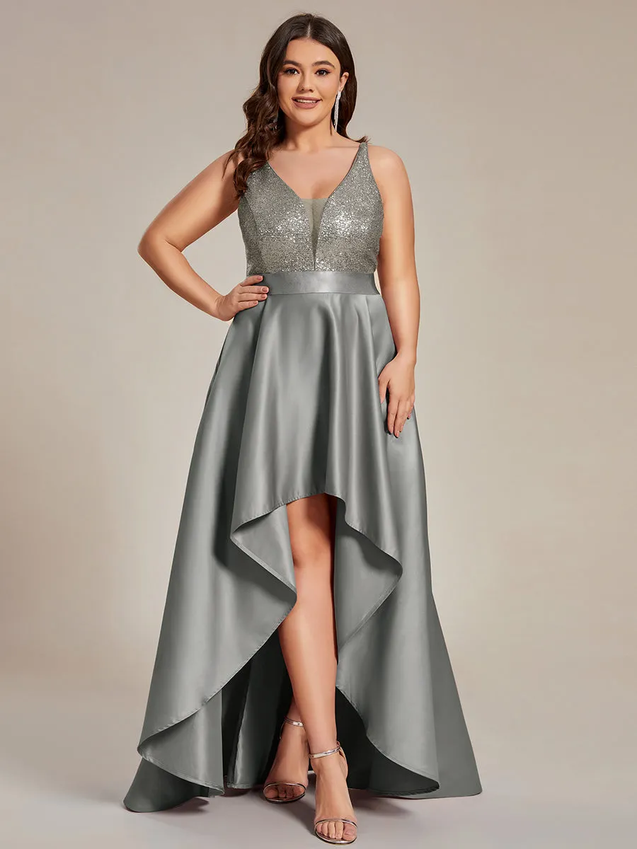 Plus Size Shiny High-Low Prom Dresses for Women