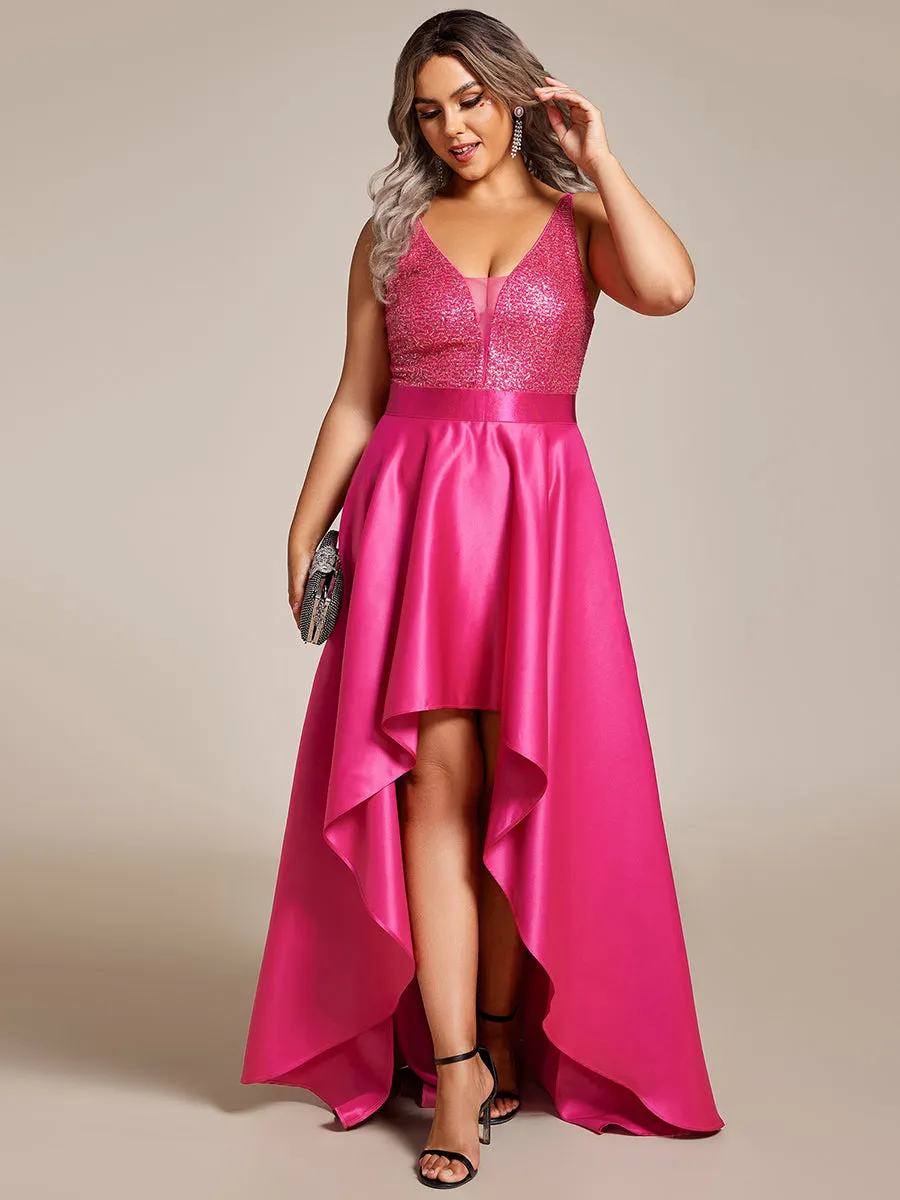 Plus Size Shiny High-Low Prom Dresses for Women