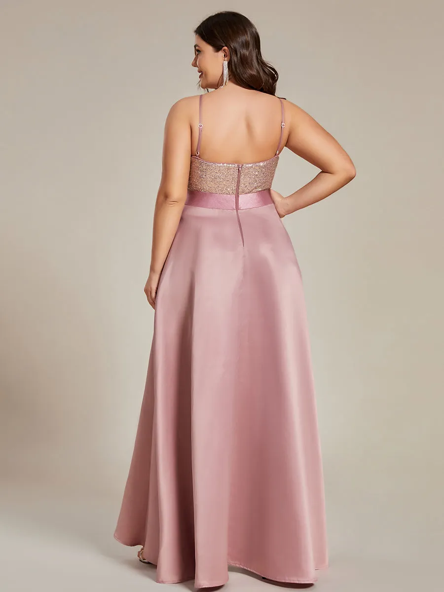 Plus Size Shiny High-Low Prom Dresses for Women