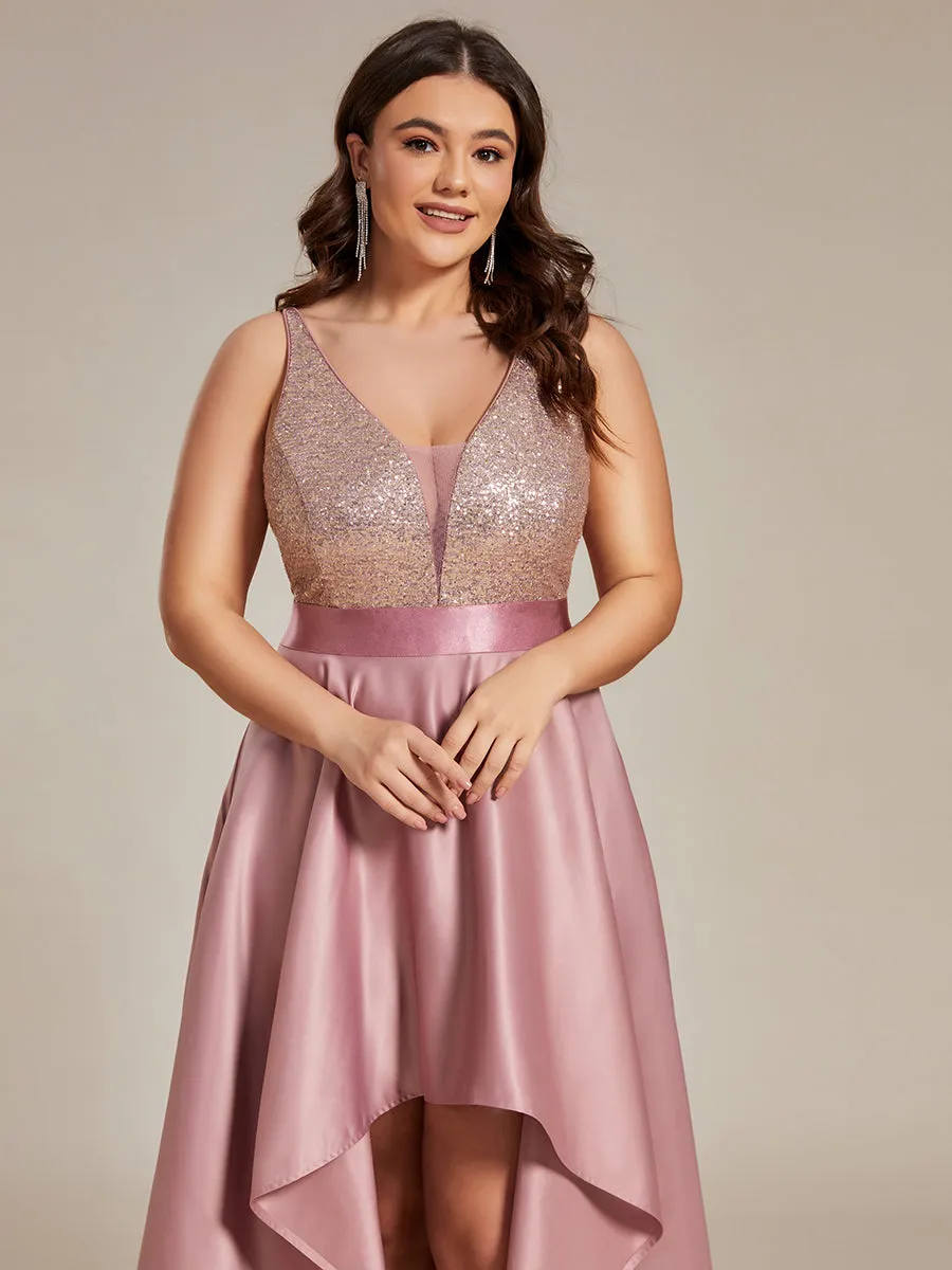 Plus Size Shiny High-Low Prom Dresses for Women