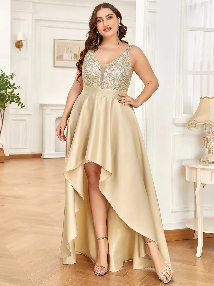 Plus Size Shiny High-Low Prom Dresses for Women