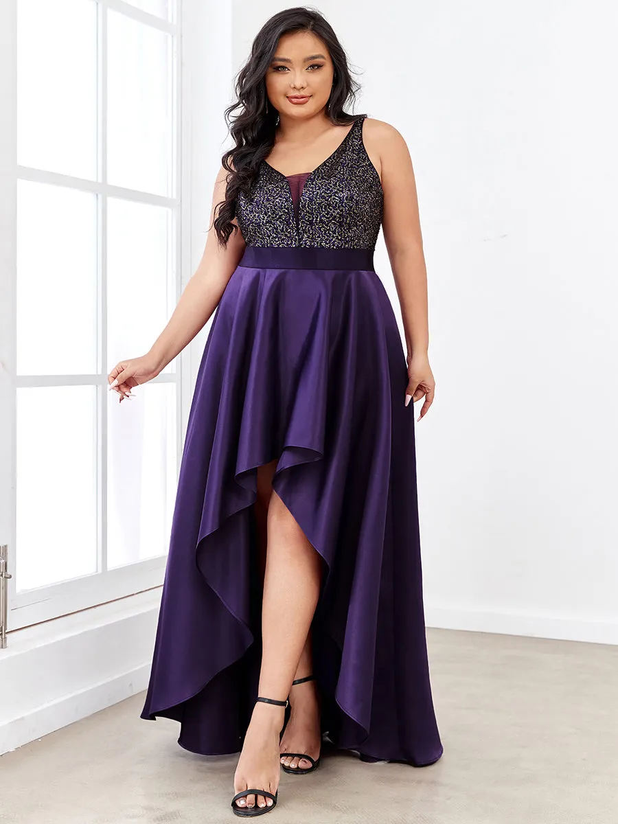 Plus Size Shiny High-Low Prom Dresses for Women