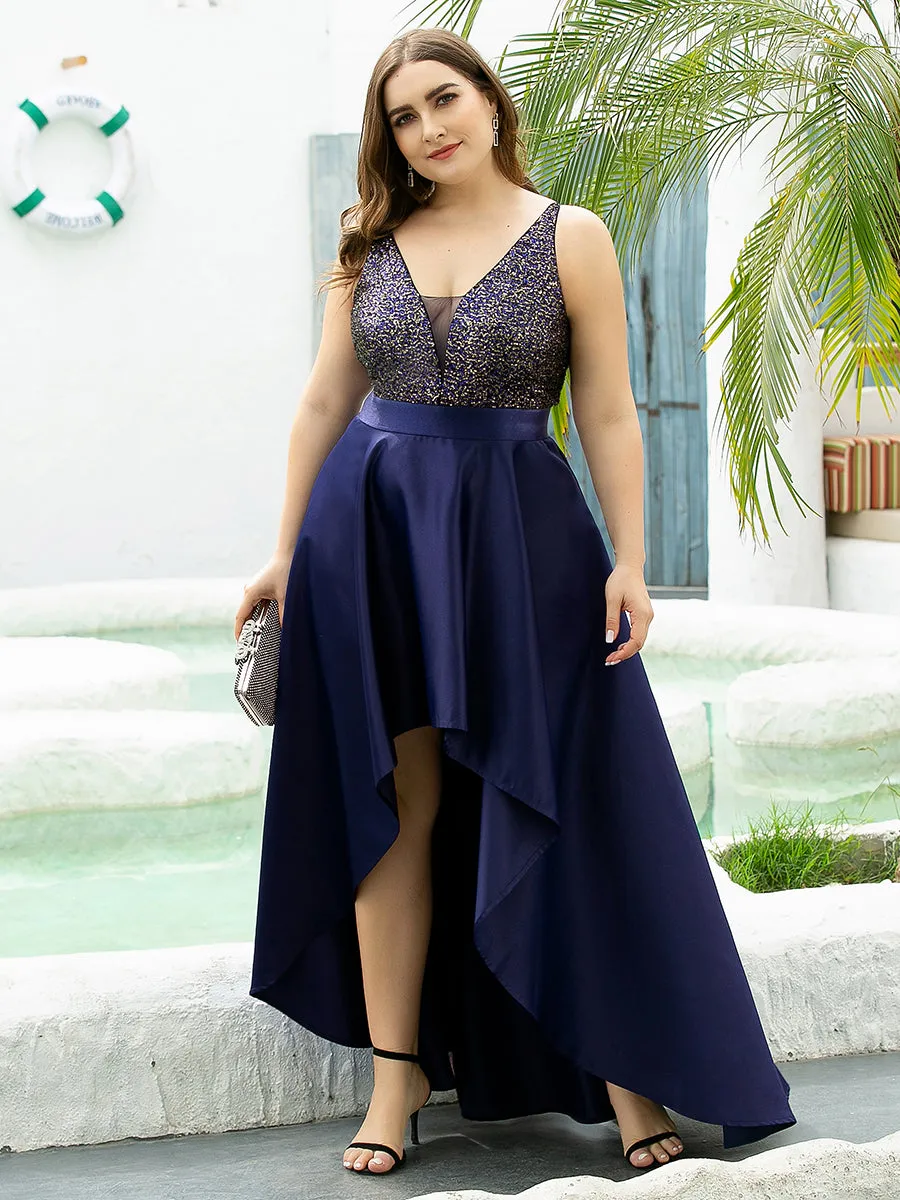 Plus Size Shiny High-Low Prom Dresses for Women