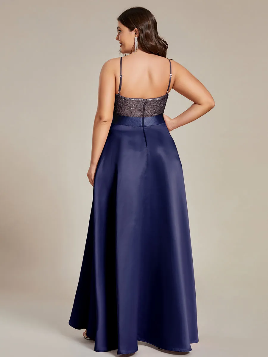 Plus Size Shiny High-Low Prom Dresses for Women