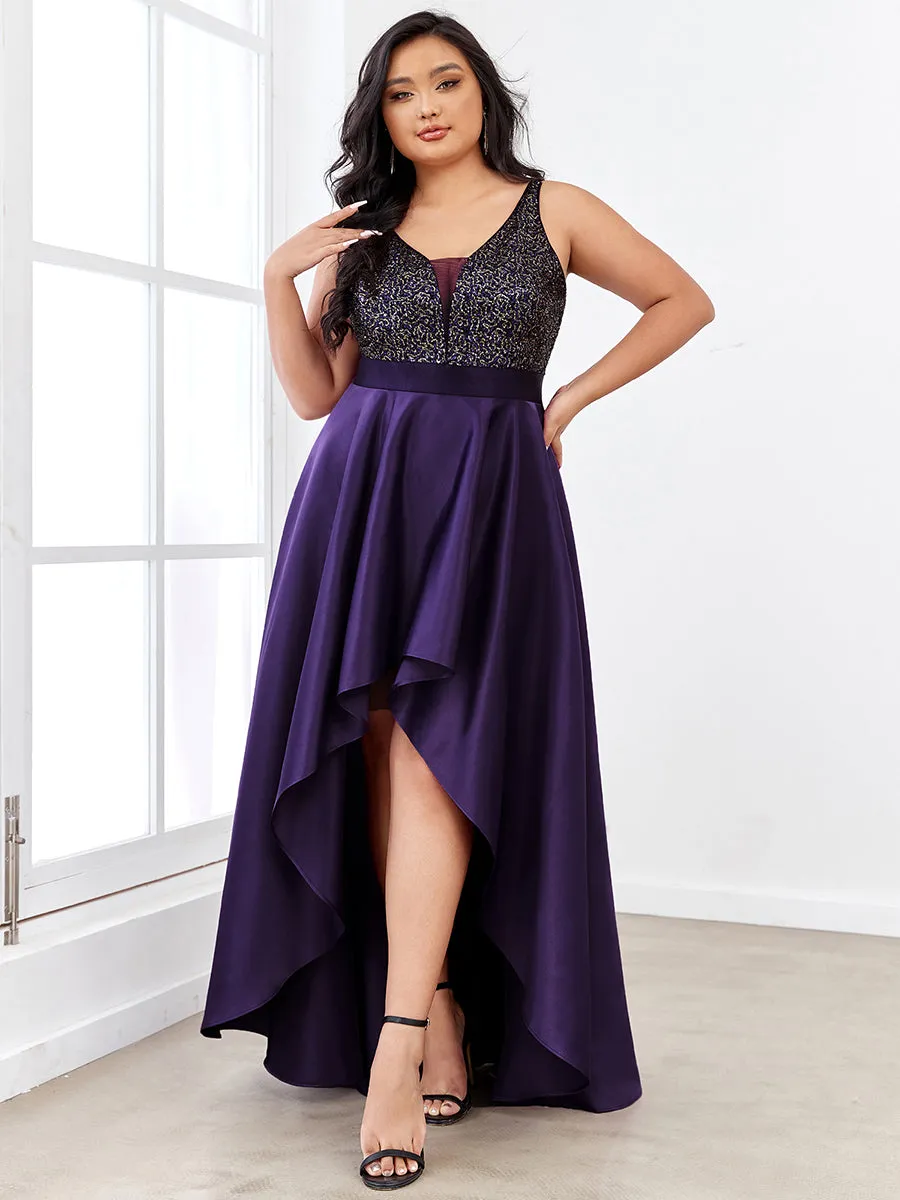 Plus Size Shiny High-Low Prom Dresses for Women