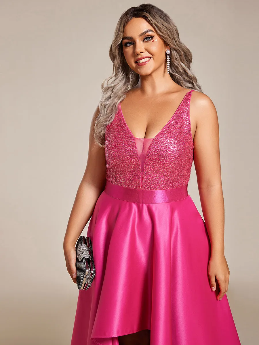 Plus Size Shiny High-Low Prom Dresses for Women