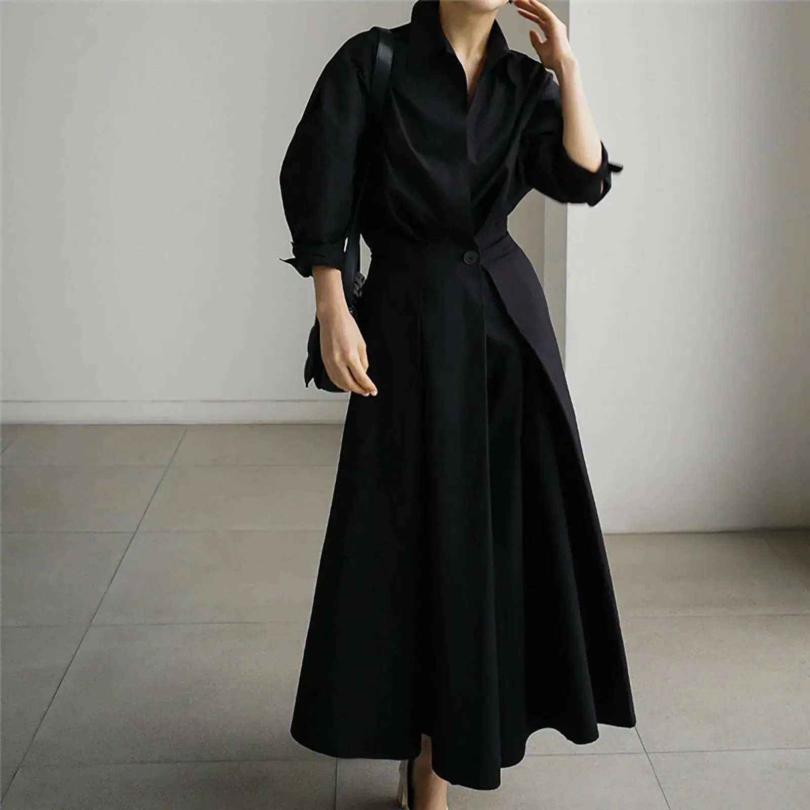 Puff Sleeve Relaxed Maxi Shirtdress