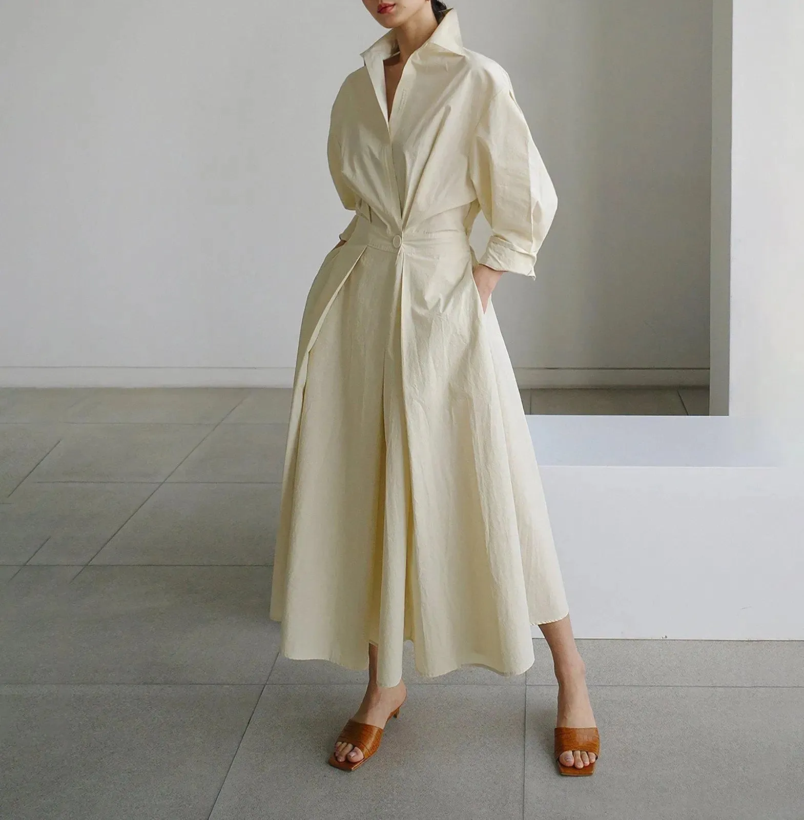 Puff Sleeve Relaxed Maxi Shirtdress