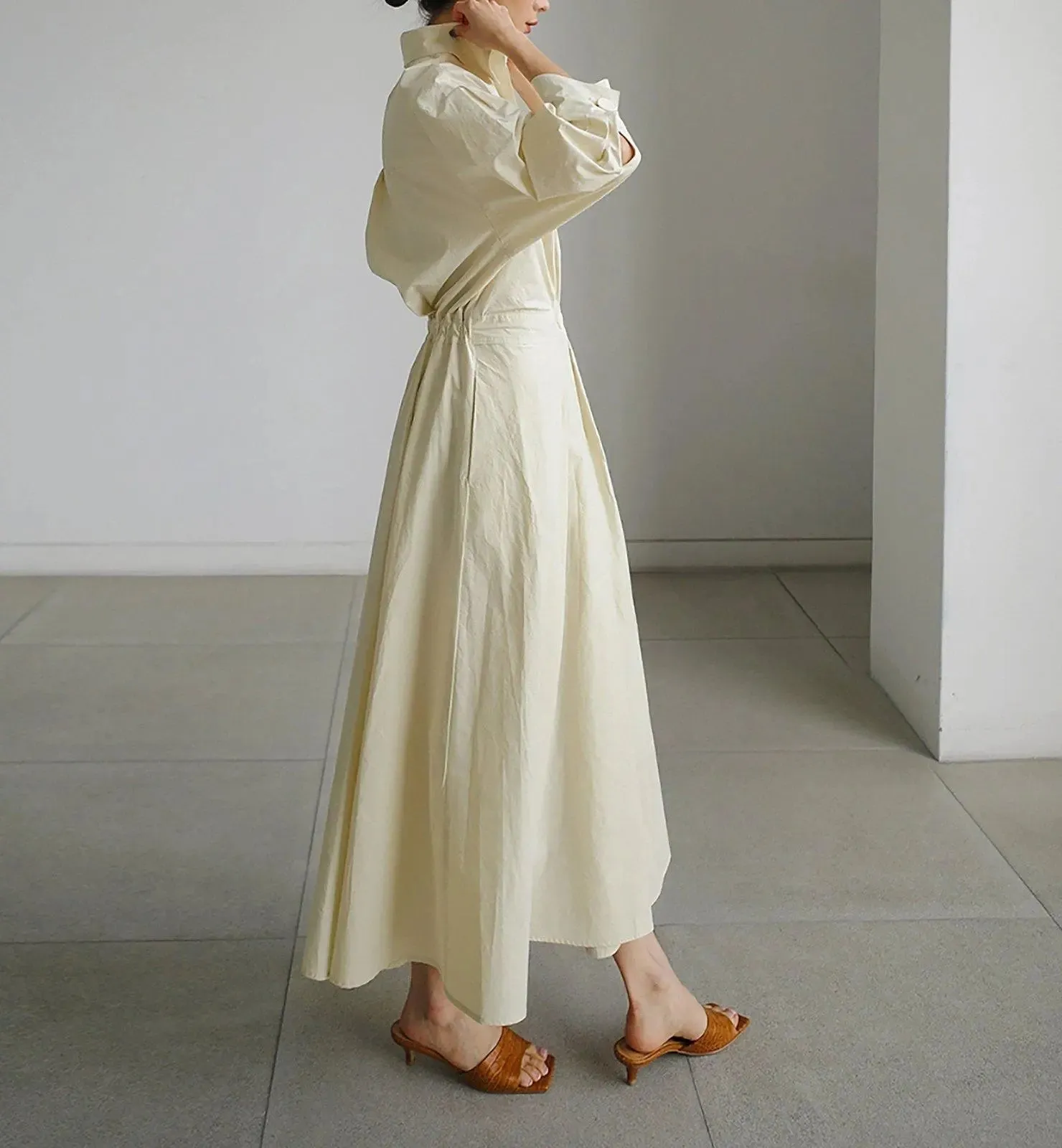 Puff Sleeve Relaxed Maxi Shirtdress