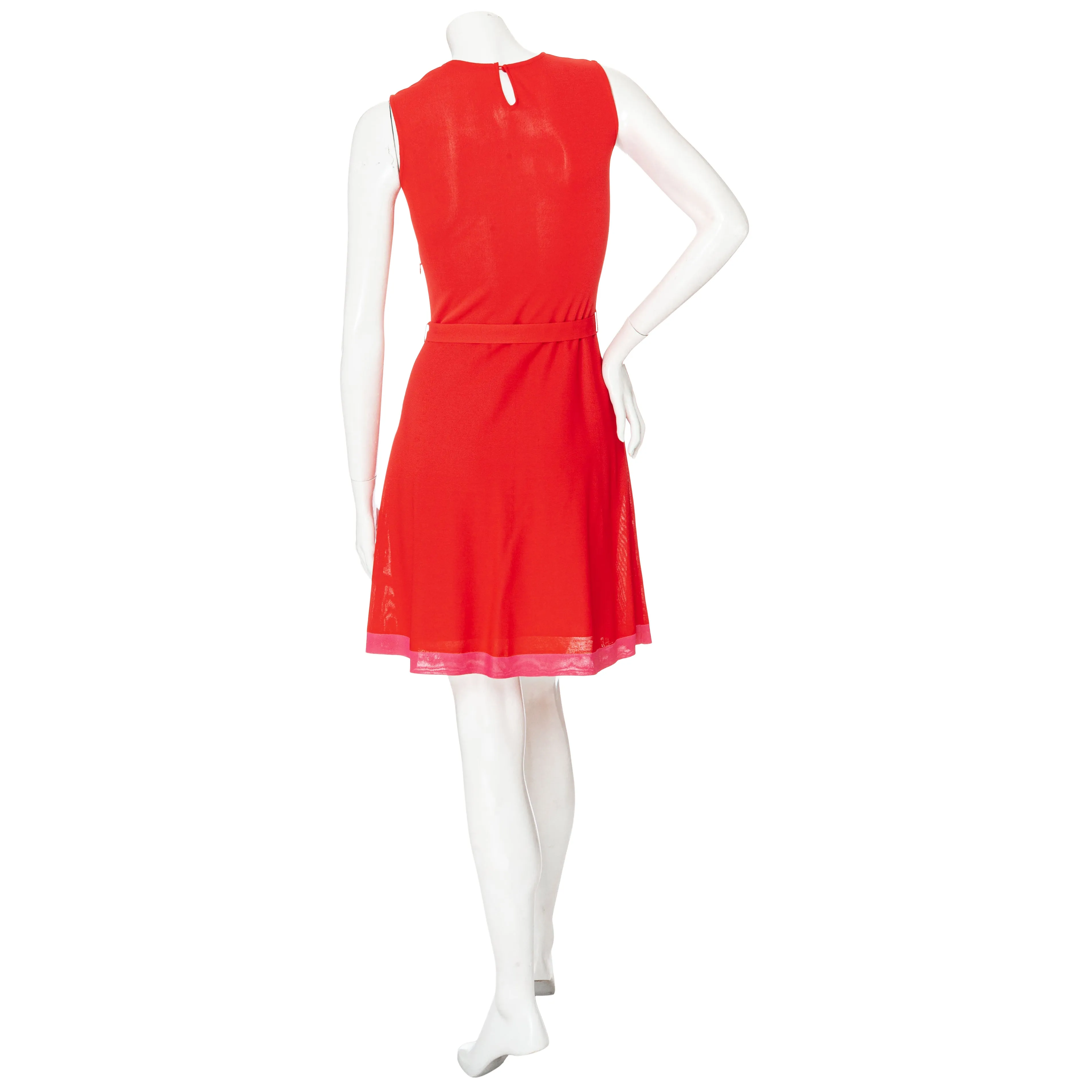 Red and Pink Viscose Knit Sleeveless Pleated Dress