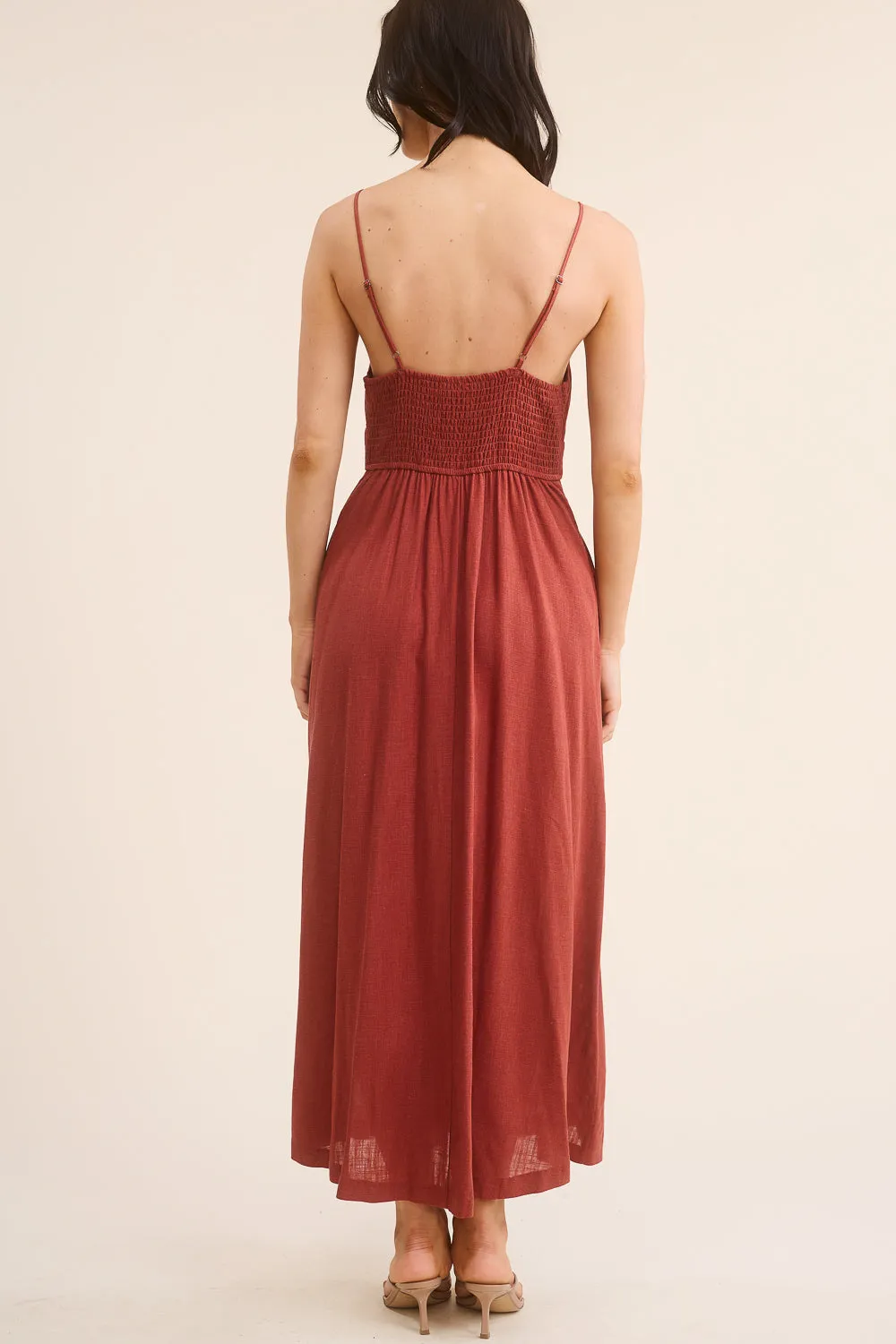 Red Button Front Maxi Dress