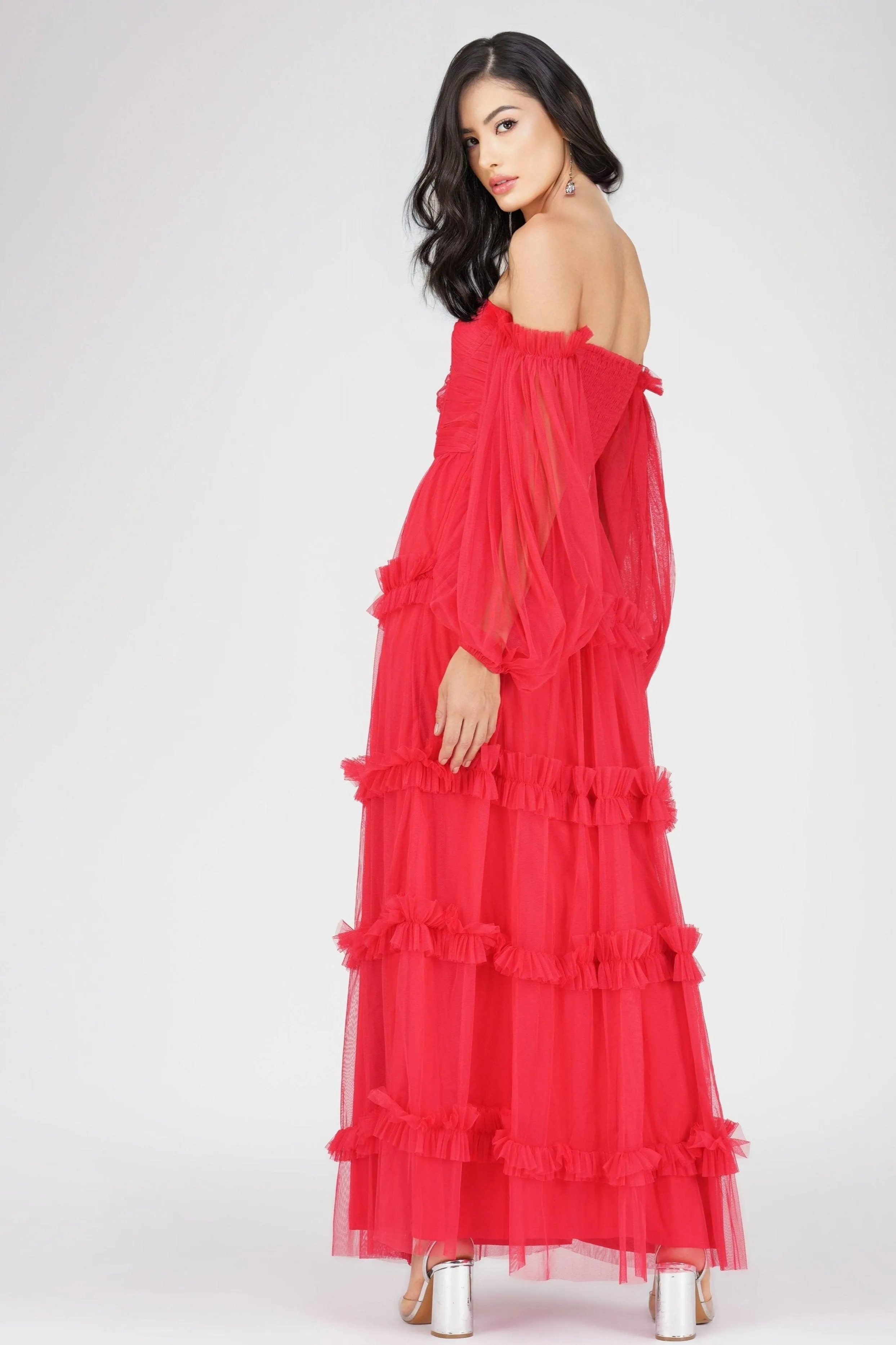 Rendi Red Tulle Maxi Dress