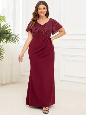 Robe mère de la mariée Manches courtes et sequins grande taille